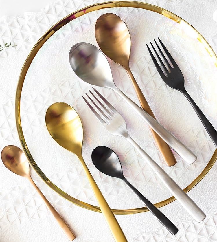 Silverware Flatware Cutlery Set, 4/16/24/32/40/48 Pieces Silver 304 Knife, Fork and Spoon Set Table Knife, Fork and Spoon Stainless Steel Tableware.Gold-48 Pieces for 12 -Rose Gold-48 Pieces for 12