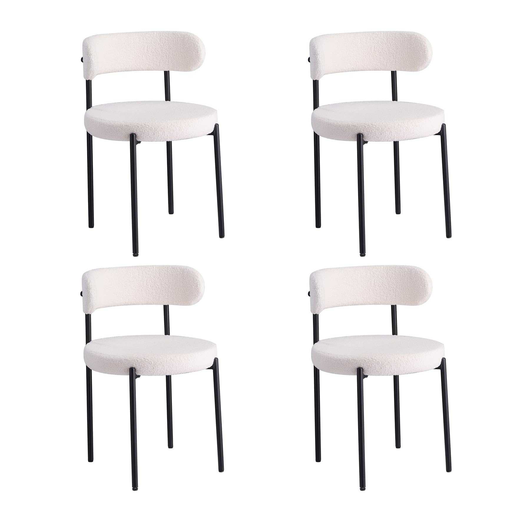 Pack de 4 Sillas de Comedor, Sillas de Cocina Modernas con Patas Metálicas y Respaldo Curvo, Sillas Redondas Tapizadas para Comedor, Cocina y Salón (Blanco)