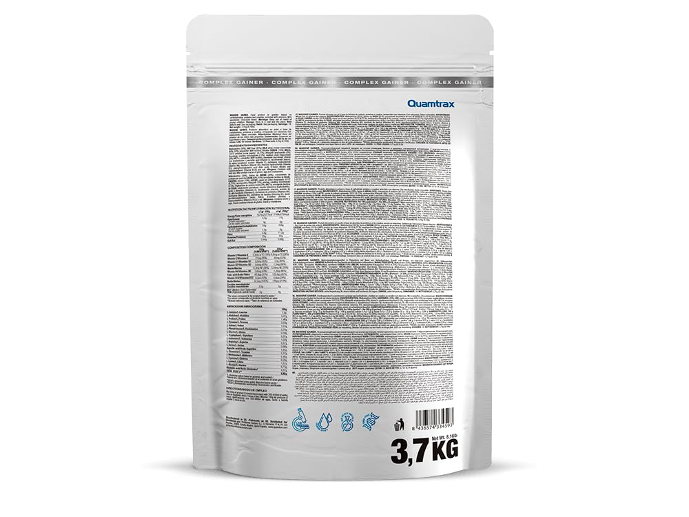Quamtrax Nutrition - Massive Gainer Premium (Ganador de Masa Muscular) - 3,7 kg - Sabor Chocolate - Ganancia muscular, alto contenido calórico y recuperación