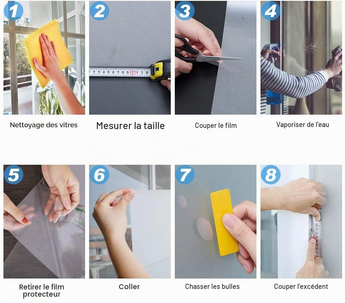 Film Fenetre Anti Regard Electrostatique Film pour Vitre Occultant Non-Adhésif Anti UV Protége Intimité pour Bureau Maison Salle de Bain Chambre Cuisine (Blanc-Tous, 90 * 400CM)