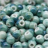 Vista 2 de Cuentas de porcelana verde esmeralda, 100 cuentas redondas de cerámica gradiente de 0.315 pulgadas con agujero grande, cuentas esmaltadas chinas