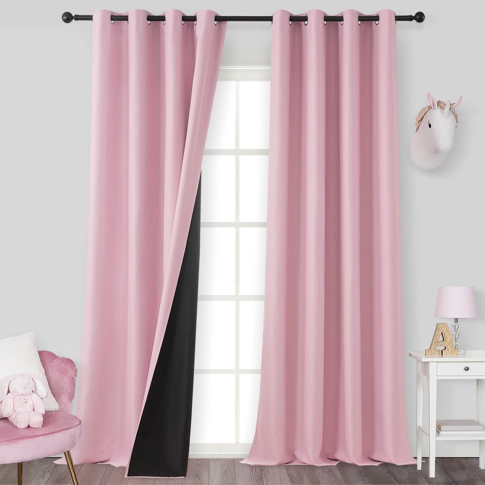 MRTREES Cortina Blackout Largas Salon Modernas 2 Piezas, 140x260 cm, Cortina Rosa Dormitorio Infantiles Niña Cortinas Opacas Termica Aislante Antiruido Lindas Cortinas de Casa con Ojales