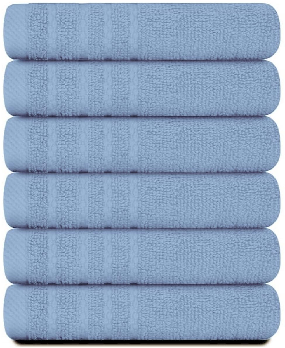 Pack of 6, 12, 24, 48, 100 Face Cloth (30x30cm) 100% Egyptian Cotton Soft Flannels Quick Dry High Absorbent Washcloth Set Golf Spa Gym, Hand Wash Towels 500-GSM (6, Sky Blue)