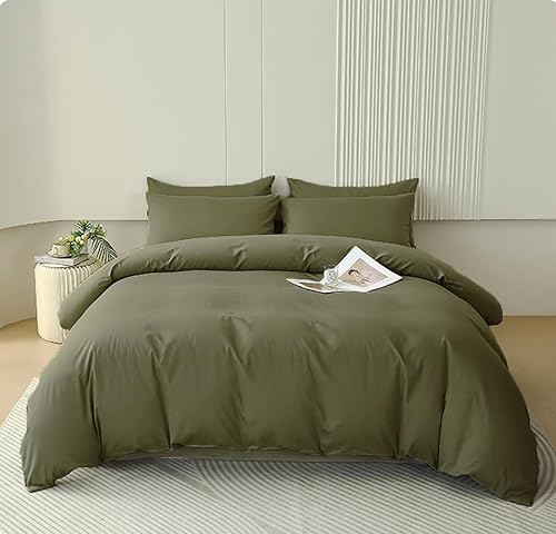 Houseri - Juego de edredón de color verde militar, tamaño California King, juego de ropa de cama de color verde oliva para hombres y mujeres,