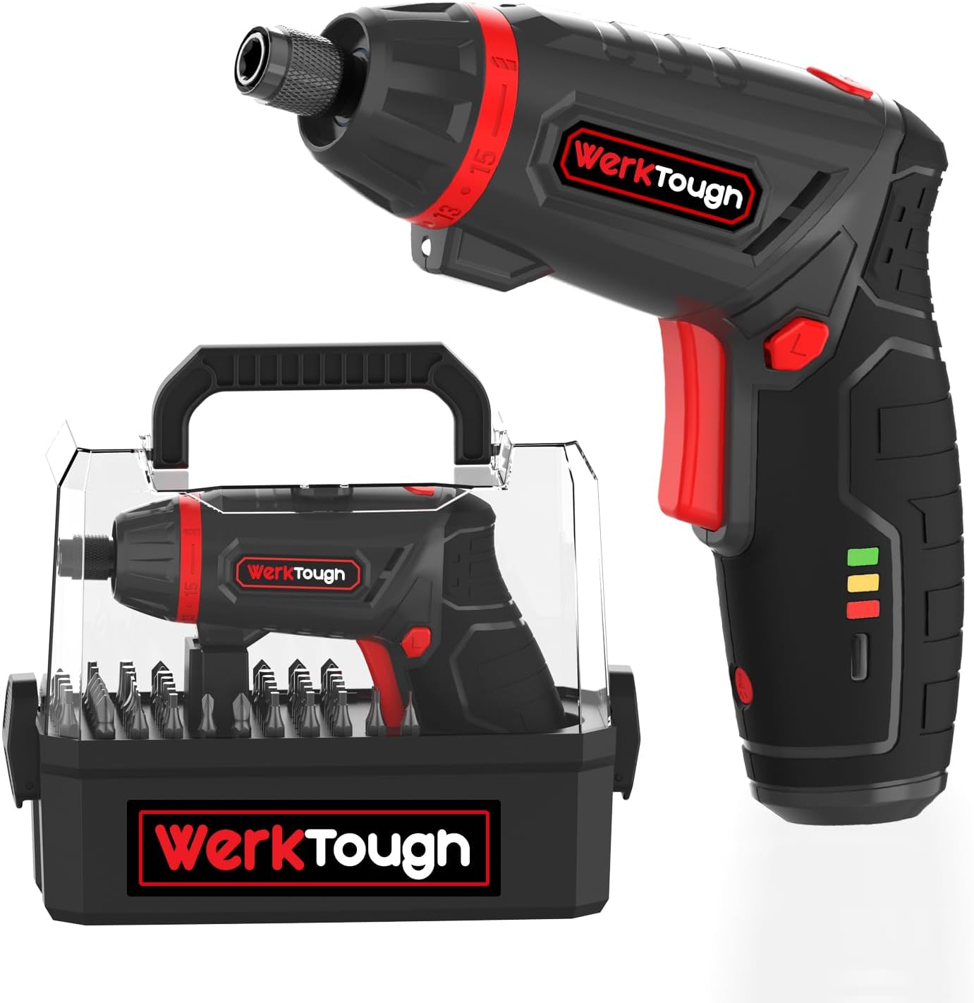 S025 4V Cordless Screwdriver,230RPM, 2.0A Battery Electric Screwdriver With LED Light, 54pcs CRV Bits in Deluxe Transparent Box