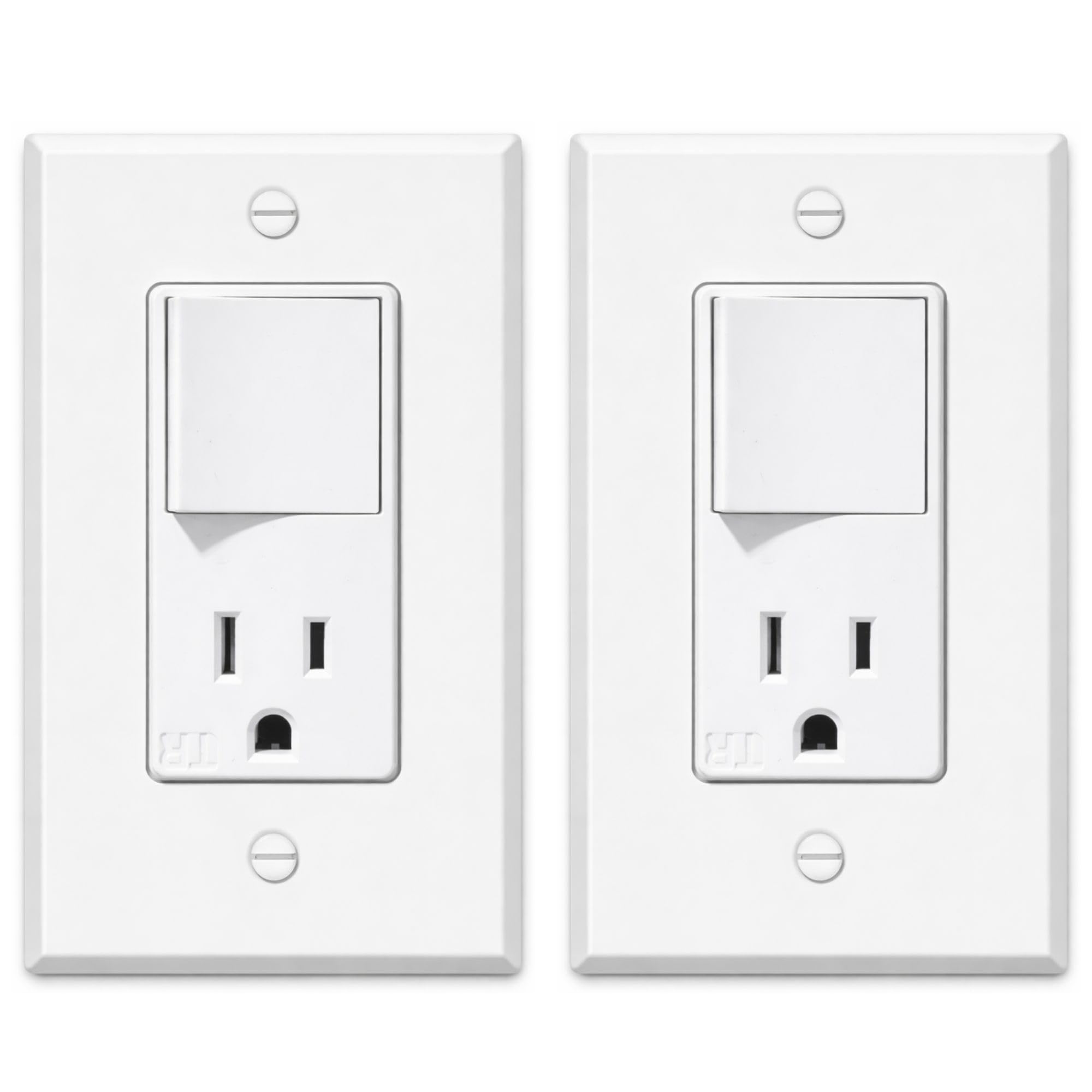 Interruptor decorativo monopolar y toma de corriente de 15A combinados con placa de pared 2
