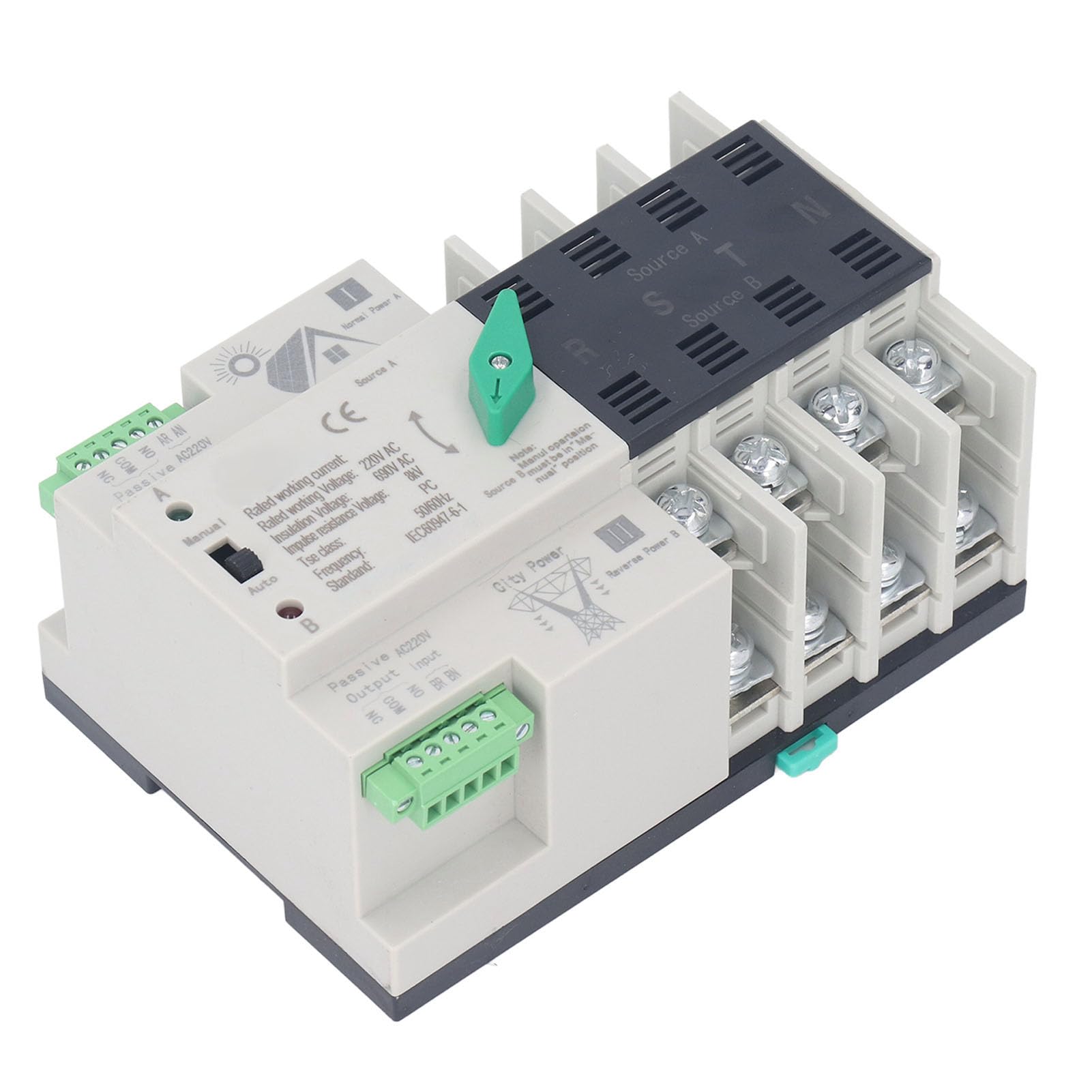 Yctze Interruptor de Transferencia Automática de Doble Potencia 4P AC 220V 100A con Modos Manual y Automático para Soluciones de Suministro de Energía Perfectas (63A)