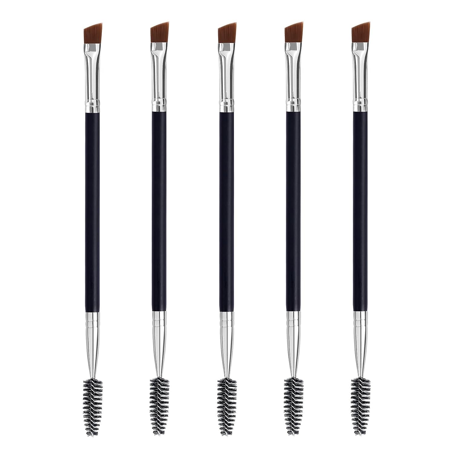 5 PcsDual Ended Eyebrow Brushes Professional Angled Lash Brushes Wooden Spoolie Brushes Eyebrow Combs for Women,Duo Eye brow Brush, Angled Eyebrow Brush and Spoolie Brush, Eyelash Comb Eyebro(Black)