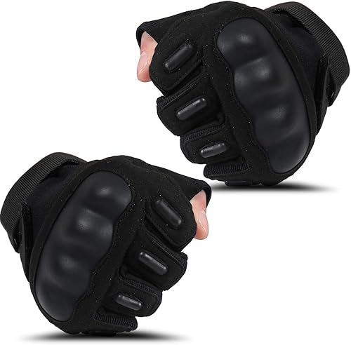 Miniatura 4 de Hikeman Guantes de motocicleta para pantalla táctil, protección de nudillos de medio dedo, guantes de ciclismo para camping, conducción, ATV,
