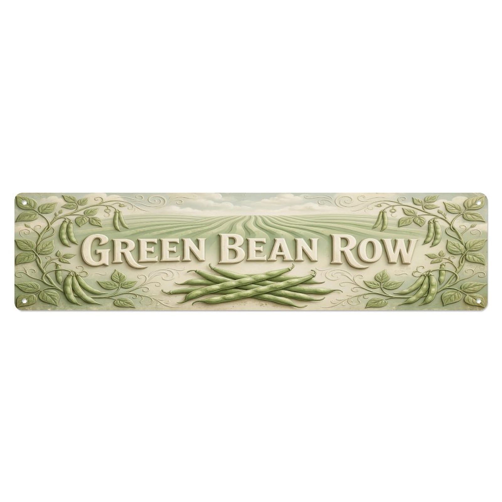 Olhnbad 4X16inch(10X40cm) Vintage Cottagecore Garden Green Bean Row Relief Metal Tin Sign