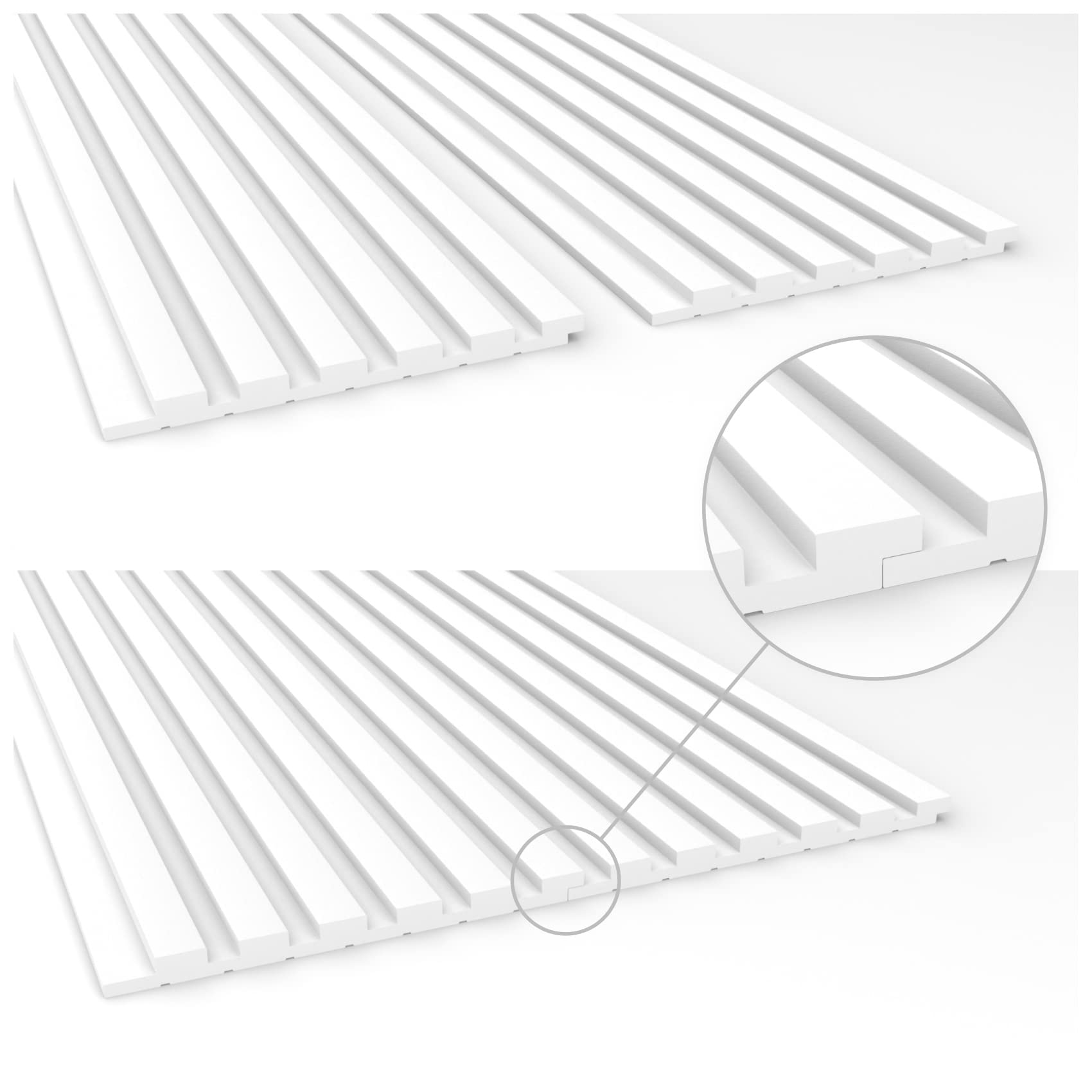 HEXIMO Lamellenwand (1.84 m²) aus XPS - Lamellen Wandpaneele Lamellenverkleidung Akustikpaneele weiß (4 Paneele, HLM-4-01 weiß) Paneele Wandleiste Platten Wand Deko