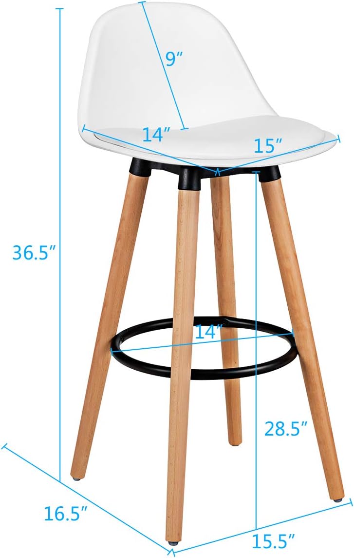COSTWAY Bar Stools Set of 2, Modern Armless Kitchen Stool with Soft PU Leather Seat, Bar Height Stool with Round Metal Footrest & Comfortable Curved Backrest for Home, Dining Hall (White, 2)