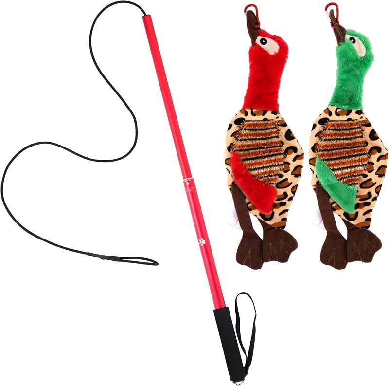 Brinquedo Interativo para Cães com Vara Retrátil, 2 Brinquedos de Pelúcia com Apito AMYESE JM79