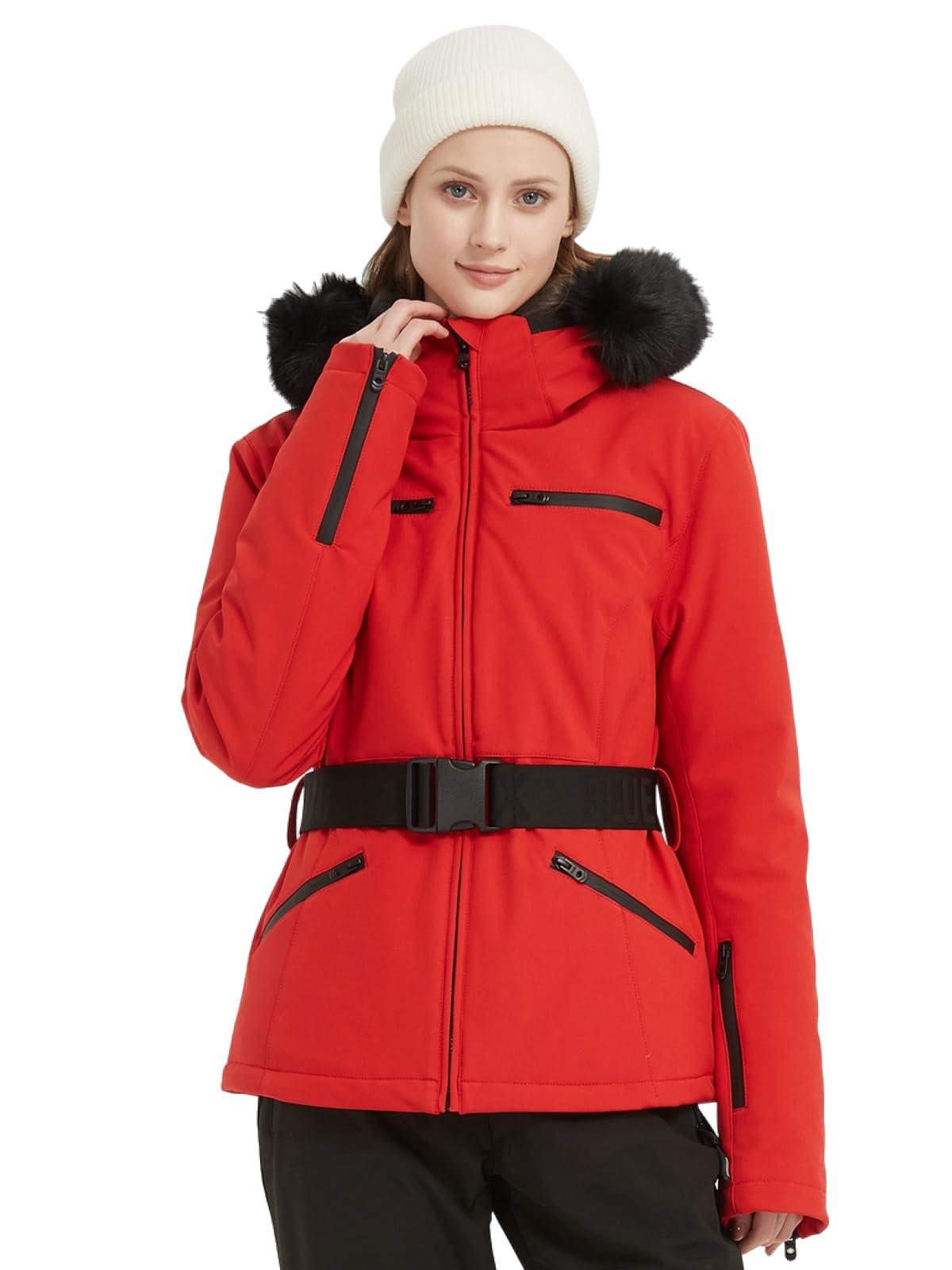 Women's Ski Jacket Snowboard Warm Winter Short Slim Fit Snow Coat Mountain Windproof Waterproof with Hooded