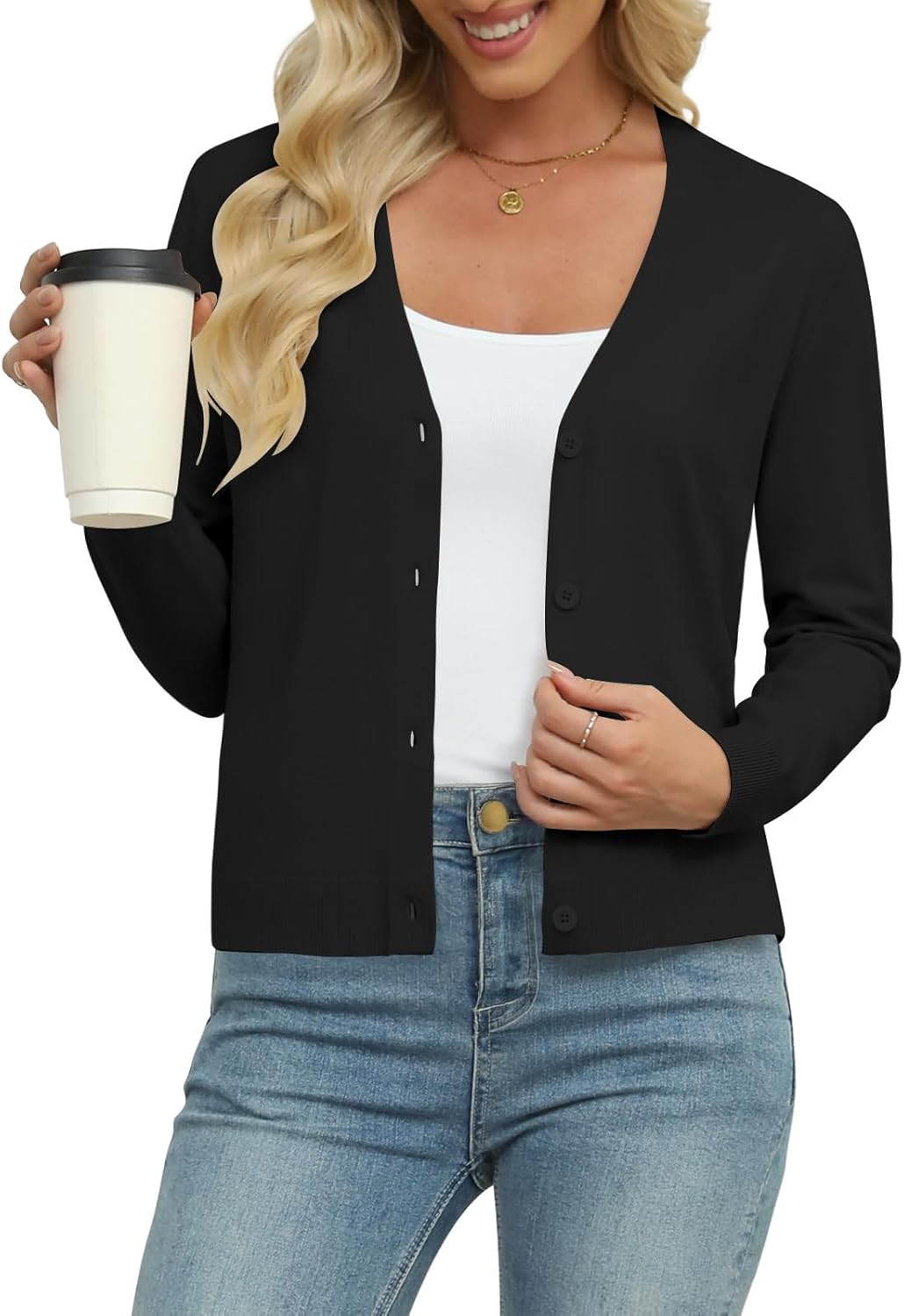 Womens Soft Cropped Cardigan Knit Casual Lightweight Shrug Sweater Tops - Image 2