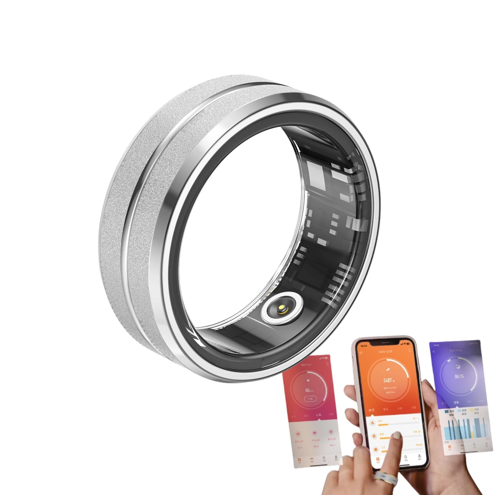 Smart Ring Fitness Tracker Ring, Health Sleep Heart Rate Blood Oxygen Blood Pressure Tracker, Shake to Take Photos, Calorie Tracker, 2024 Smart Rings for Men Women (Silver, 7 - (54.4mm/2.14in))