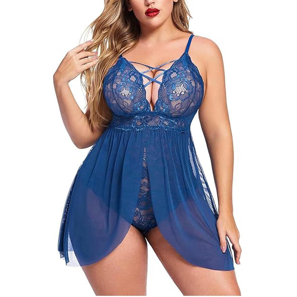 XHYRHTS Sexy Dessous Babydoll Plus Size Damen Chemise Nachthemden Spitze Negligee Unterwäsche Einteiler Nachtwäsche Nachthemd Damen Nachtwäsche