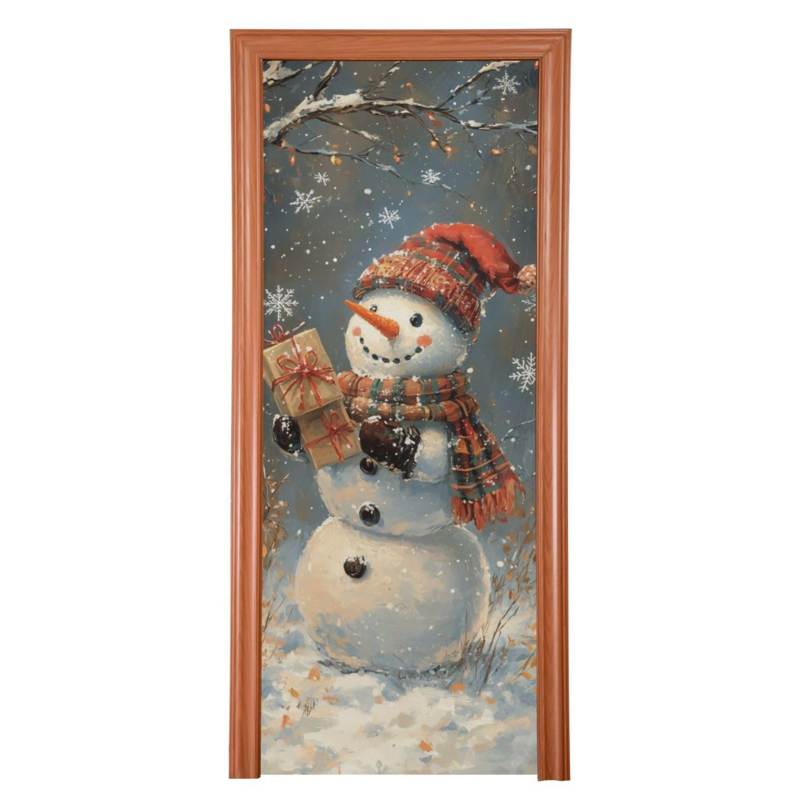 FLildon Winter Snowman Christmas Door Cover Decoration, Party Accessory Porch Decor for Festive Ornament Room Door Covers 32 x 79 Inch