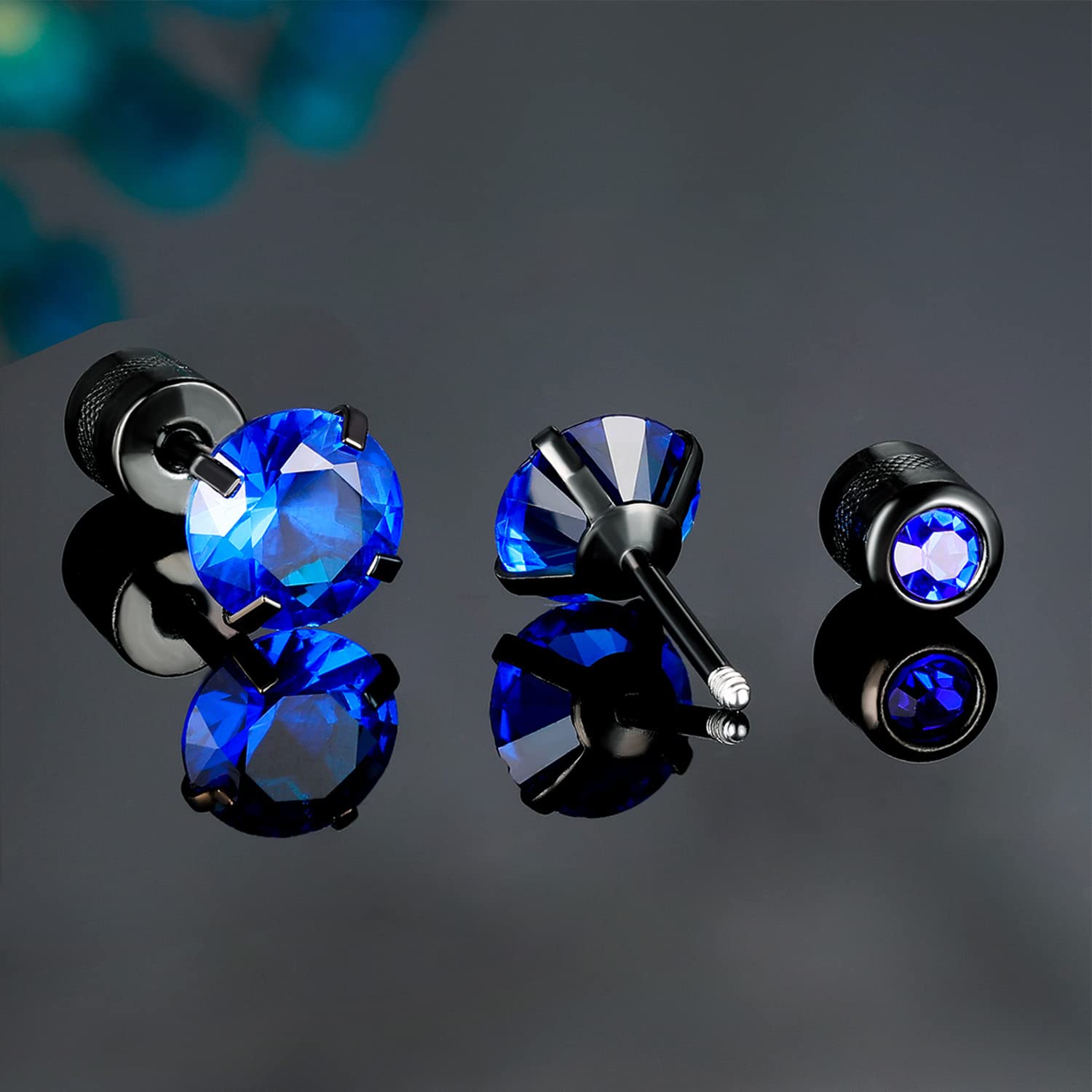 5 pares de aretes de acero inoxidable 316L con parte trasera plana, aretes de circonita cúbica de titanio para mujeres y hombres, Mediana, Titanio, Circonia cúbica 7