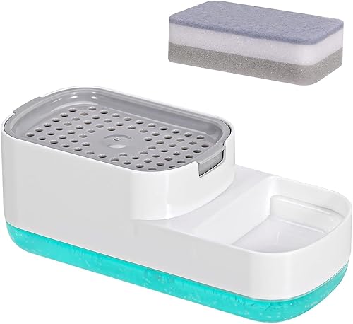 Miniatura 8 de Dispensador de jabón para platos de 10 onzas para fregadero de cocina con soporte de esponja, dispensador de jabón de cocina de calidad premium,