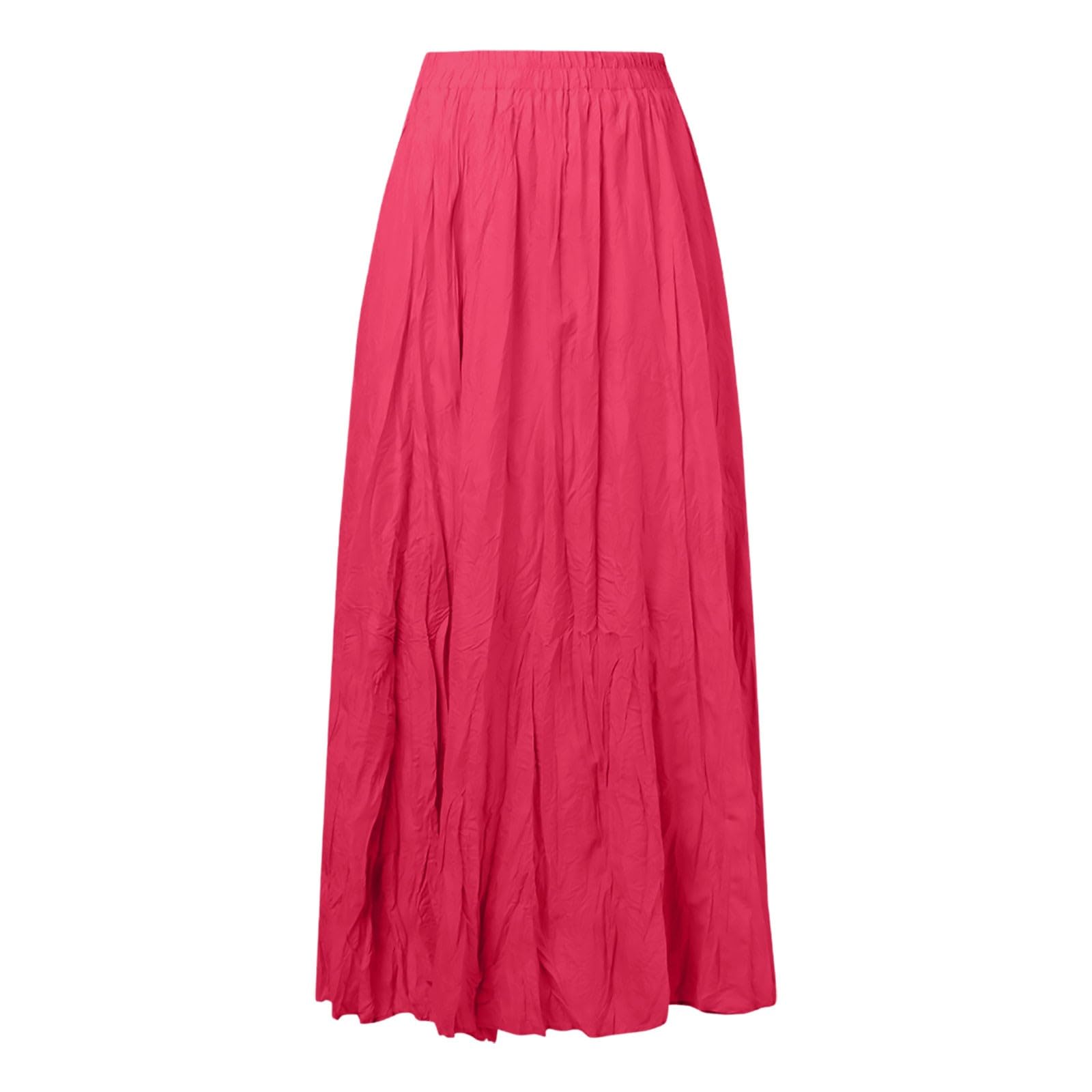 Women's High Waist A-Line Pleated Maxi Skirt Flowy Swing Retro Long Skirt for Party Outing Summer Casual Boho (L) Hot Pink