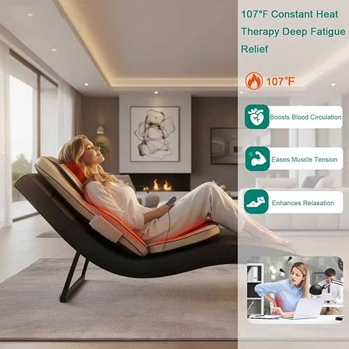 Miniatura 4 de Shiatsu - Almohadilla para silla masajeadora de cuello y espalda con calor, amasamiento de espalda completa, balanceo y vibración, altura e