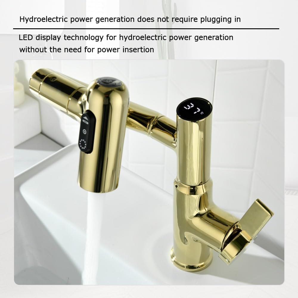 Smart Temperature Bathroom Faucet,Single Handle Bathroom Faucet,Bathroom Sink Faucet,Kitchen Faucet taps (Gold)