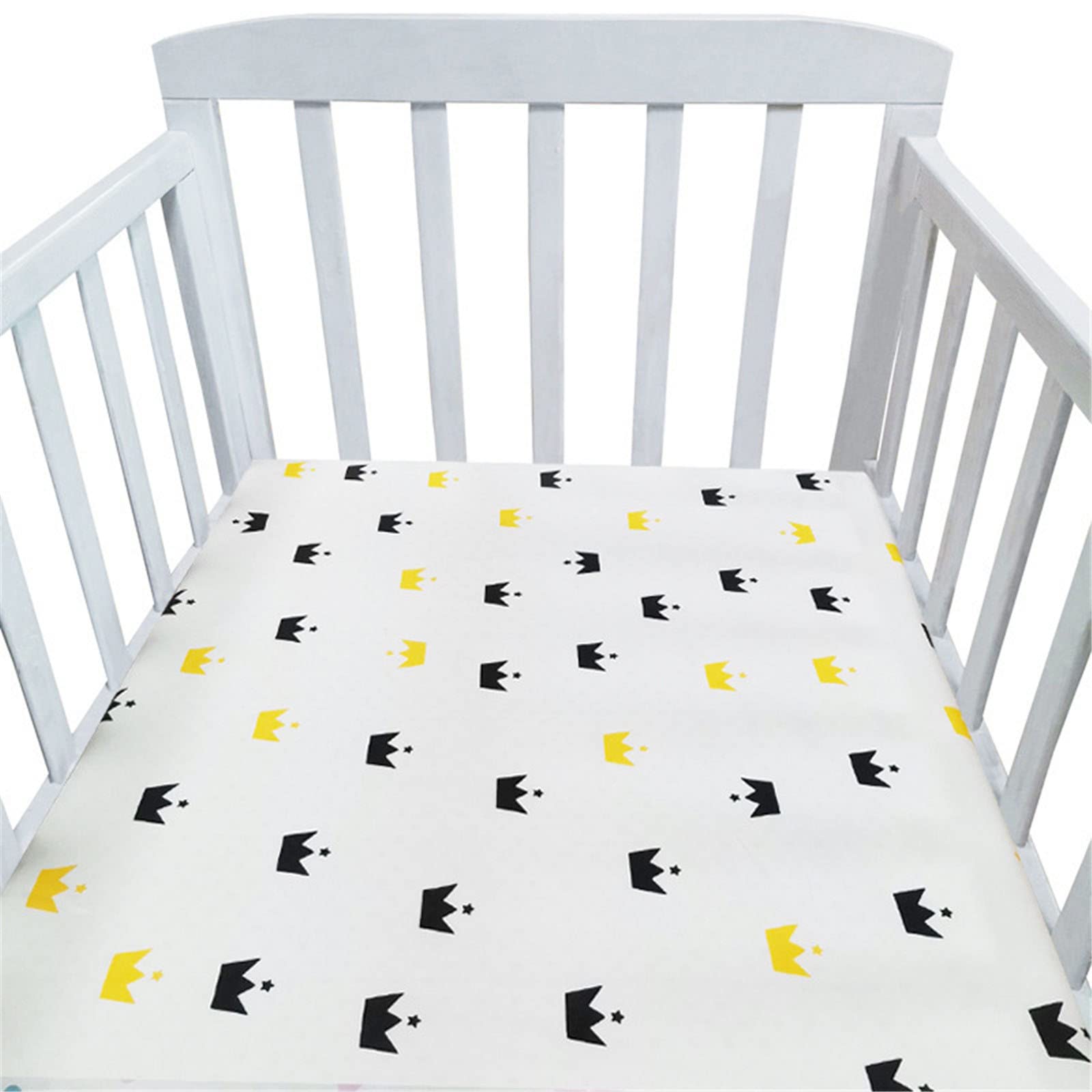 Hiseng Baby Crib Fitted Sheets, Microfiber Cot Mattress Bassinet Sheets Mattress Protector Nursery Bedding for Boys and Girls, Soft Breathable Durable - Cartoon Animal Star (Crown,120x60cm)