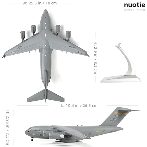 Miniatura 2 de NUOTIE 1200 C-17 Globemaster - Kits de modelo de avión fundido a troquel con soporte Harbor-Hickam AFB Transport Metal Airplane Modelo de avión