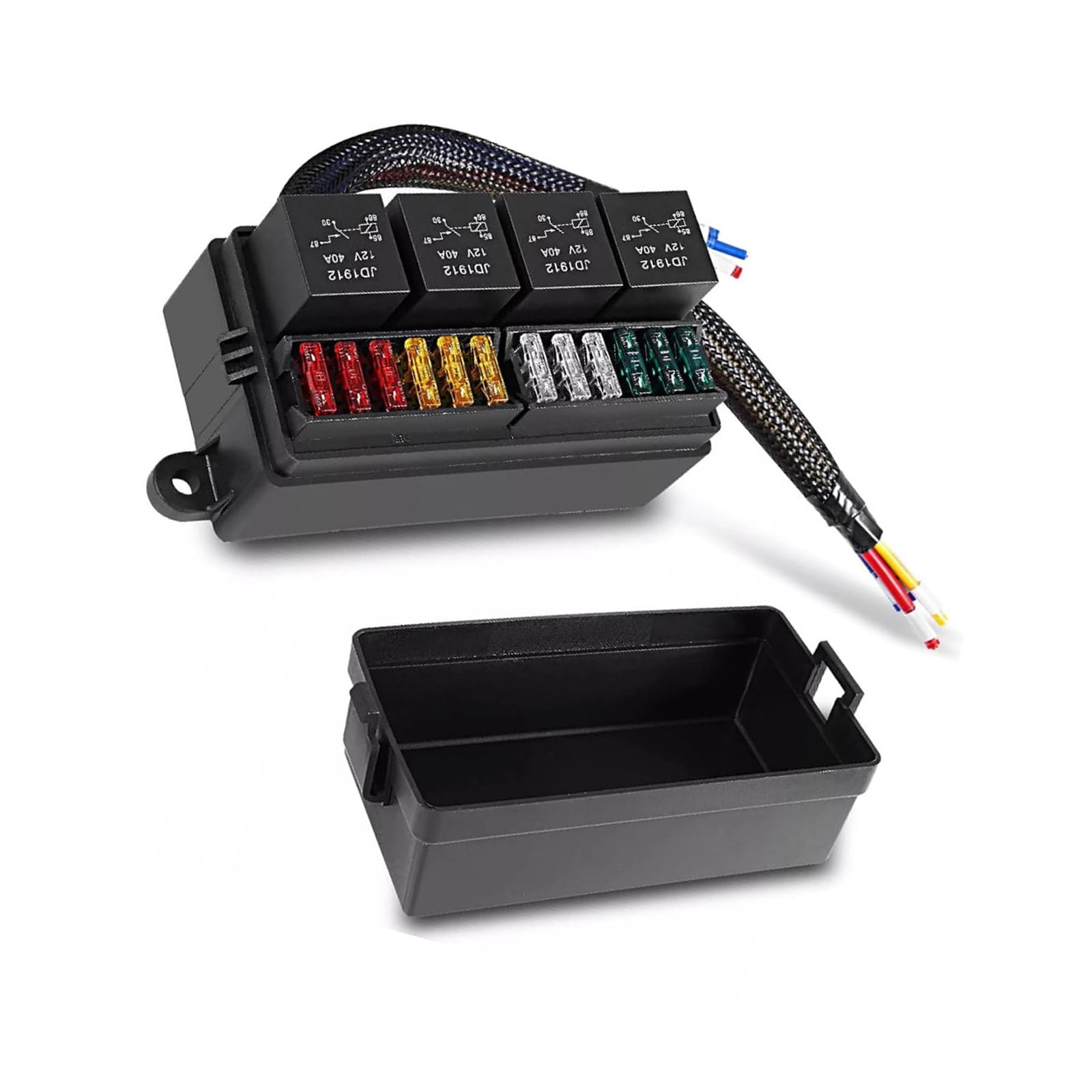 12 V-24 V 4 relè 12 fusibili scatola automobilistica con pre cablato 4 pin/5 pin design impermeabile per auto camion barca relè automobilistici blocco fusibili con relè pre-cablati