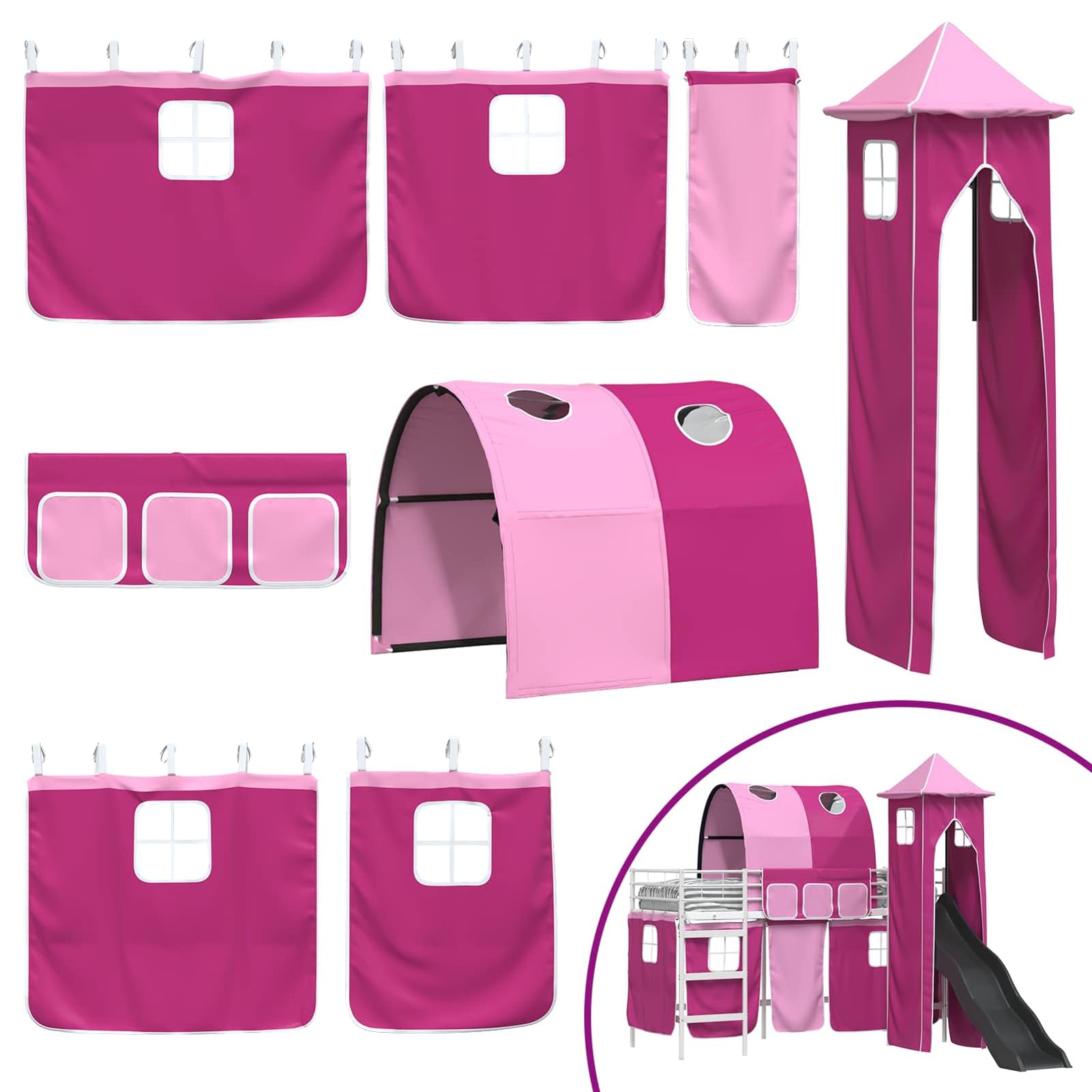 Homgoday Hochbett mit Rutsche und Turm für Kinderzimmer - Stabiler Metallrahmen in Blau & Schwarz - Spiel- und Schlafbereich Model42020910