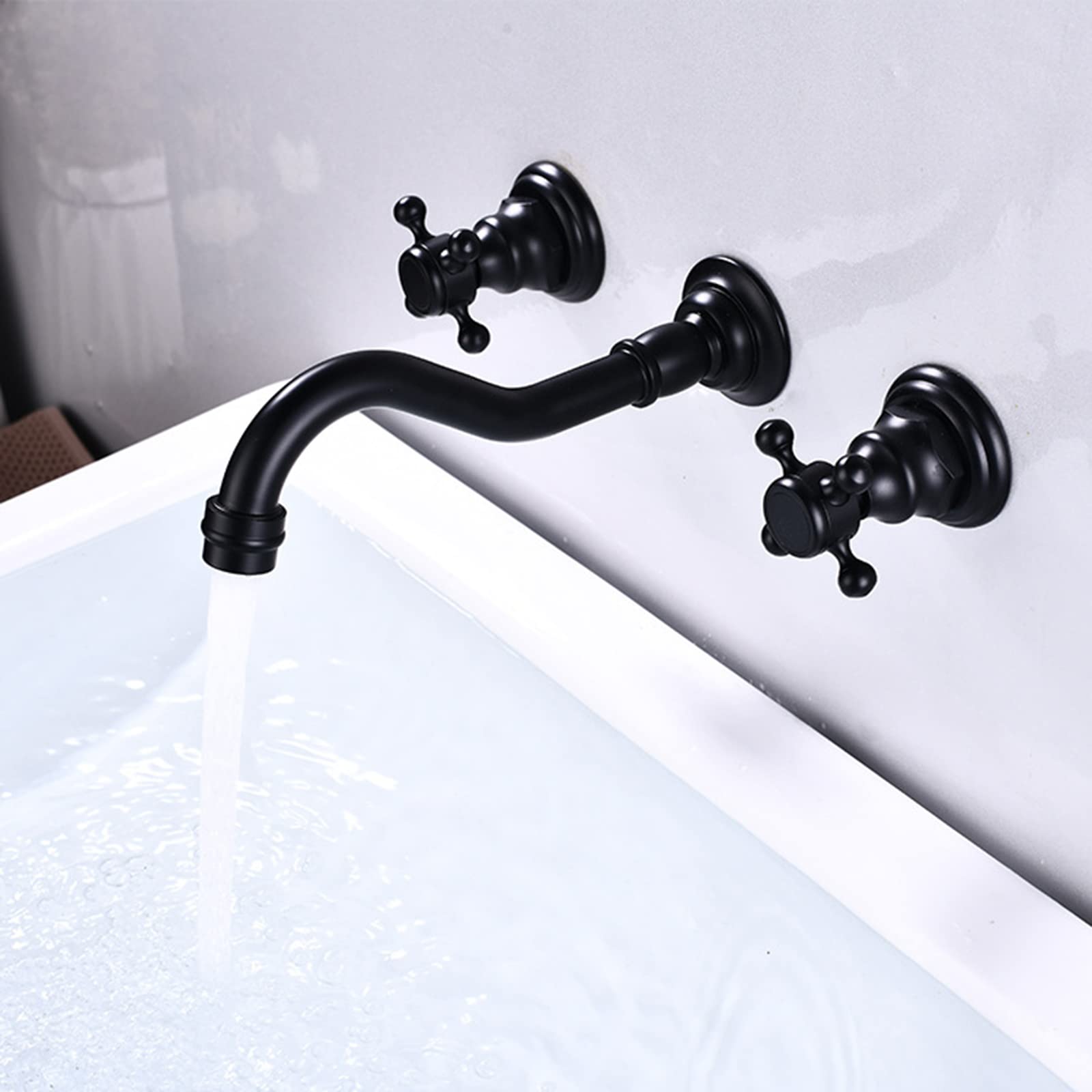 Nvsfzgiyg Nero Wall Mount Sink Faucet Bathroom Black,With 360° Swivel Spout,Double Handle Brass Basin Mixer, Mounted,B-Split(A-Split)