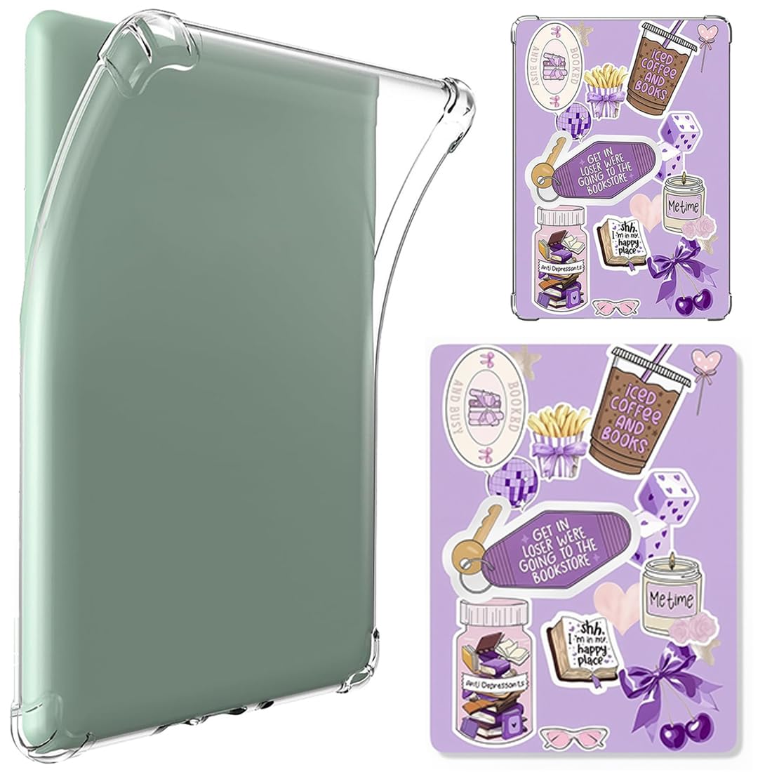 Custodia Kindle 7 Pollici, Silicone Trasparente Anti-Scratch, Per 12ª Generazione 2024 & Paperwhite 6/KPW6/K12 2024, Con Carte Retro di Lettura Viola