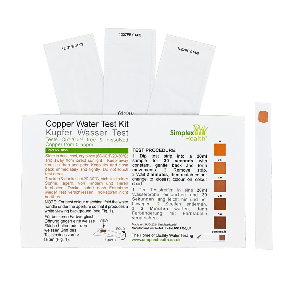 Water Copper Test Strips 0–5 ppm – Fast & Easy Copper Level Checker for Tap, Well & Fresh Water (25 Tests)