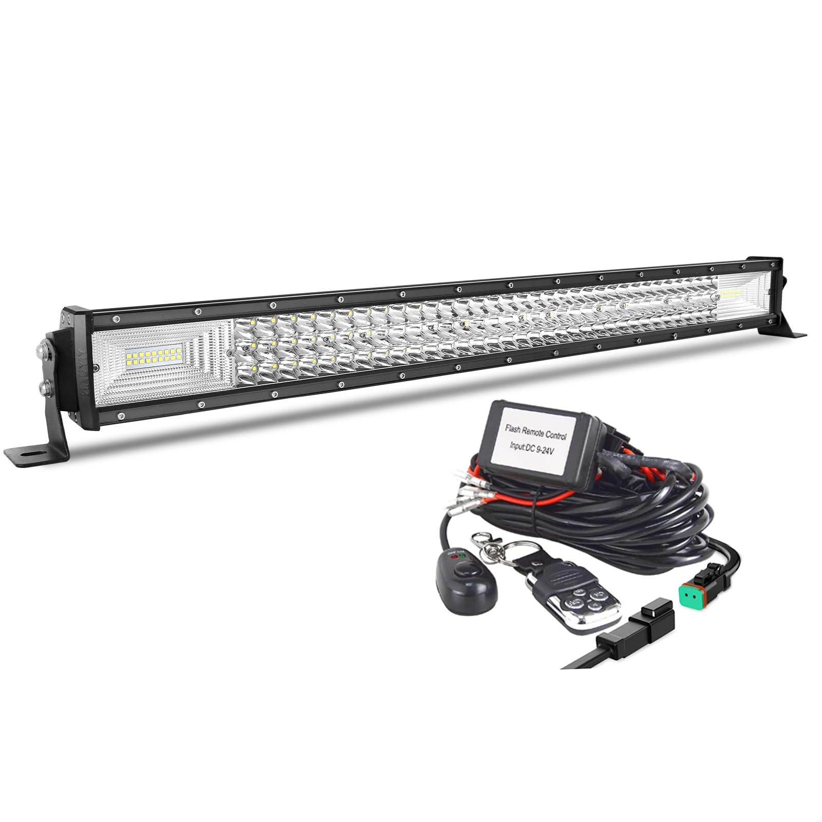 AUXTINGS Barra luminosa a LED da 82 cm con cablaggio del telecomando, fascio di inondazione spot a tripla fila barre led fuoristrada, luce di lavoro flash stroboscopica luci di guida impermeabile