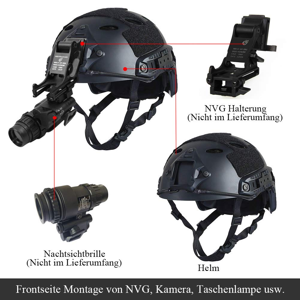 LOOGU Airsoft Ops Core Casque de Protection Tactique (Fast BJ & PJ) avec Coussinets et Rails latéraux pour Les Loisirs, l'extérieur, Le Paintball