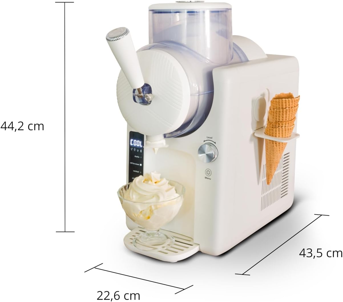 Dimensions of the Unold 48950 Ice Cream and Slush Machine.