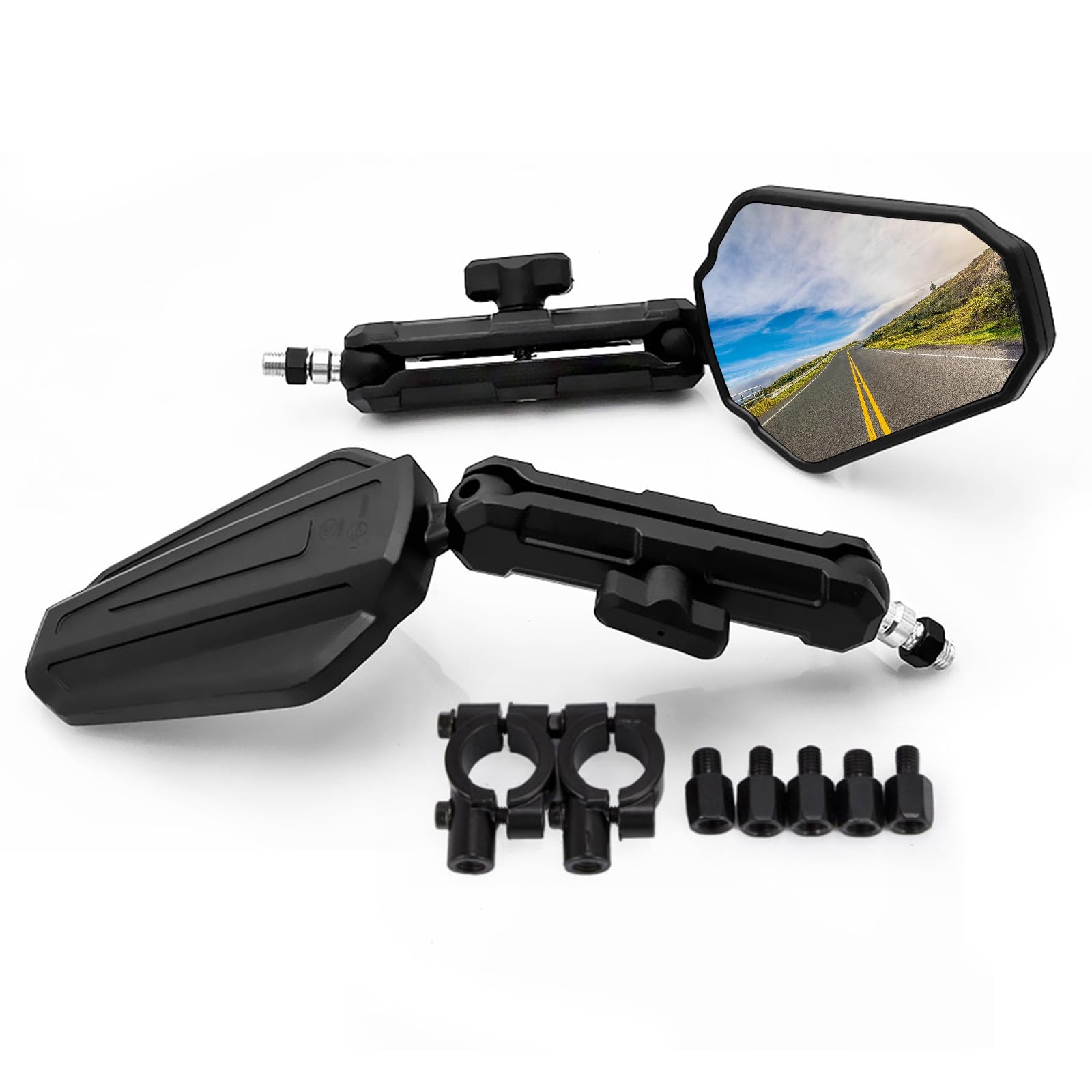 2 specchietti retrovisori universali per motociclette, regolabili, omologati E, girevoli a 360°, robusti, pieghevoli, per fuoristrada, motociclette, scooter, ATV