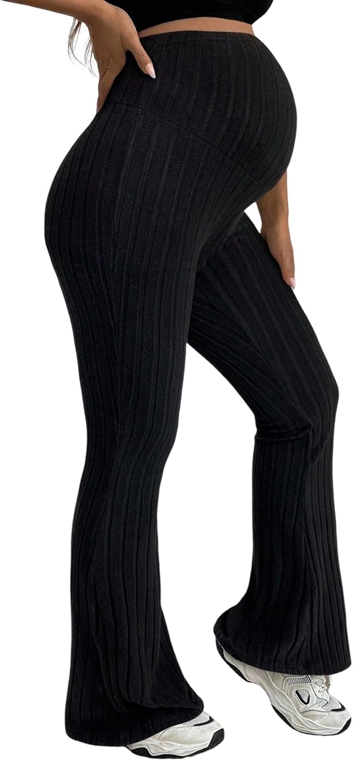 LALAGEN Womens Maternity Pants Adjustable Waist Skinny Bell-Bottom Long Pants with Super High Waist