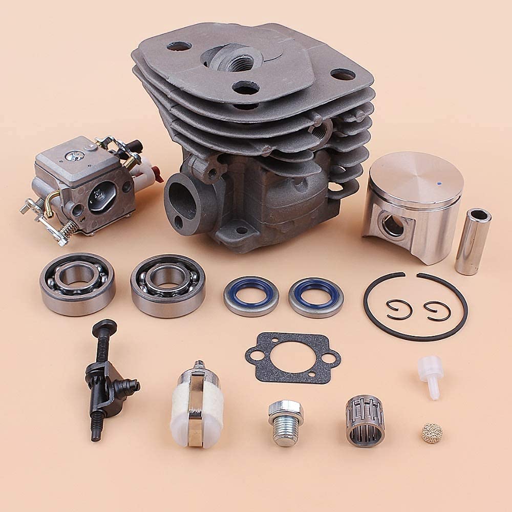 47mm Cilindro Pistone Cuscinetto Carburatore Tendicatena Sfiato Serbatoio Compatibile con Husqvarna 357 XP 357XP 359 Parti di Ricambio Motosega