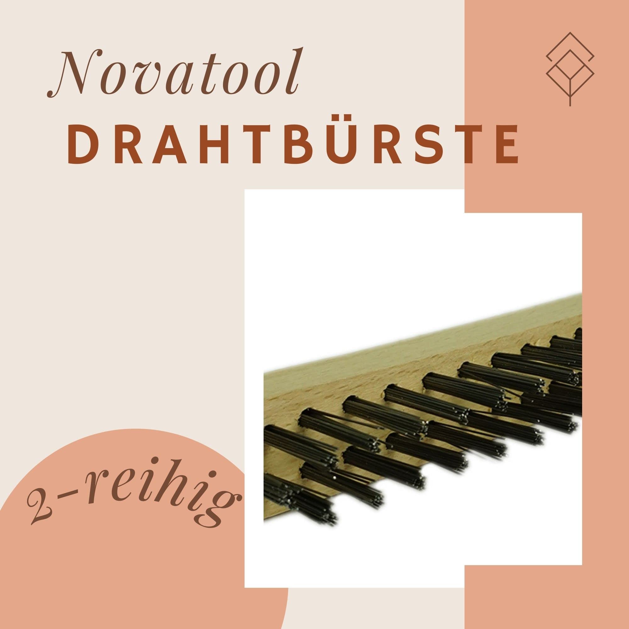 Novatool Draadborstel, 2 rijen, 27 cm lang, met houten handvat, remklauwborstel, grill, staalborstel, krasborstel, metalen borstel, handdraadborstel, keelnaadborstel, draadborstel