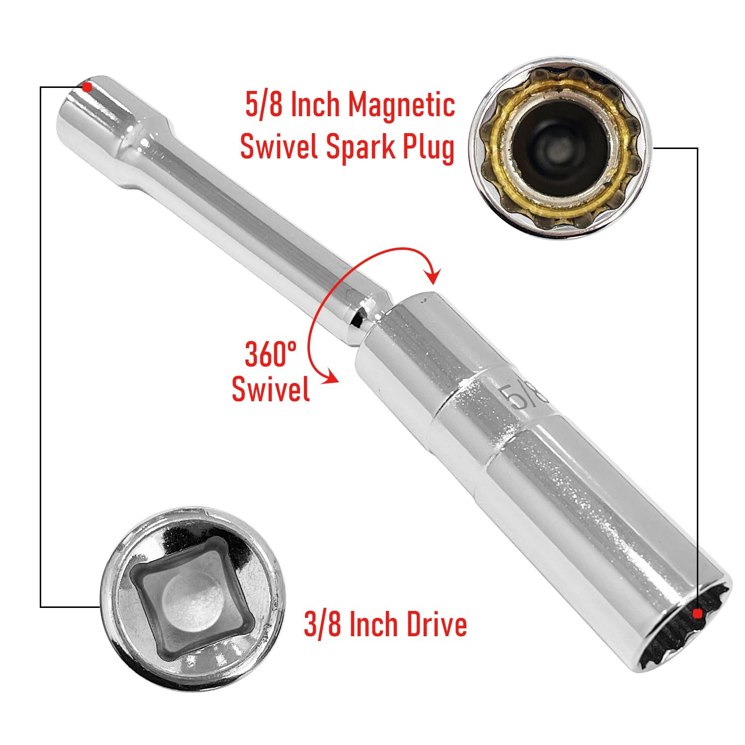Lot de 6 bougies d'allumage magnétiques pivotantes de 3/8", comprend des bougies d'allumage à paroi mince de 9/16", 5/8", 13/16", 14 mm, à paroi mince avec 12 points, CR-V
