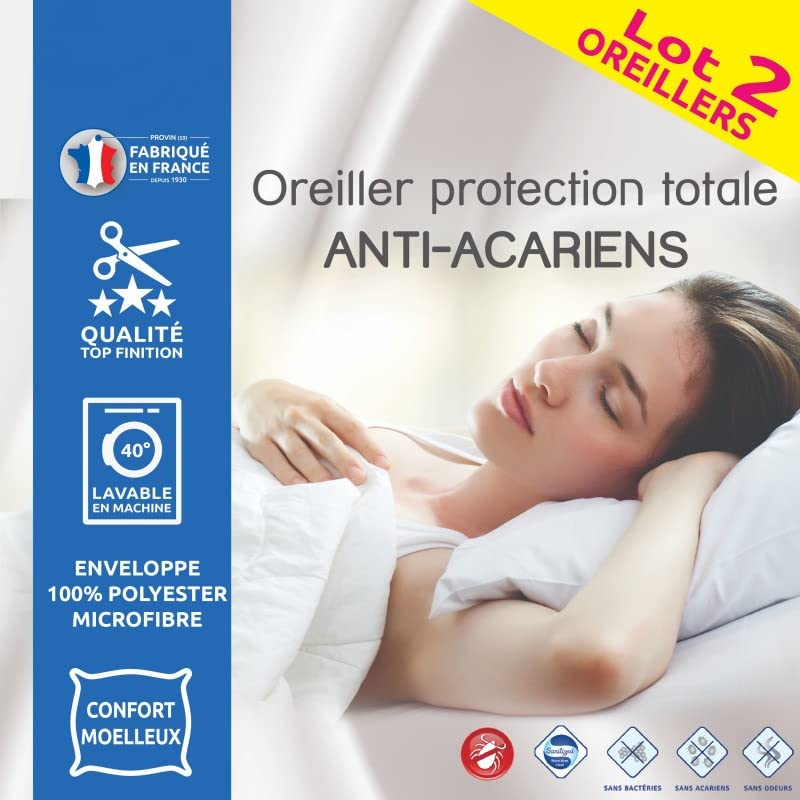Oreillers 60 x 60 cm lot de 2 anti-acariens UNIVERSDECOR