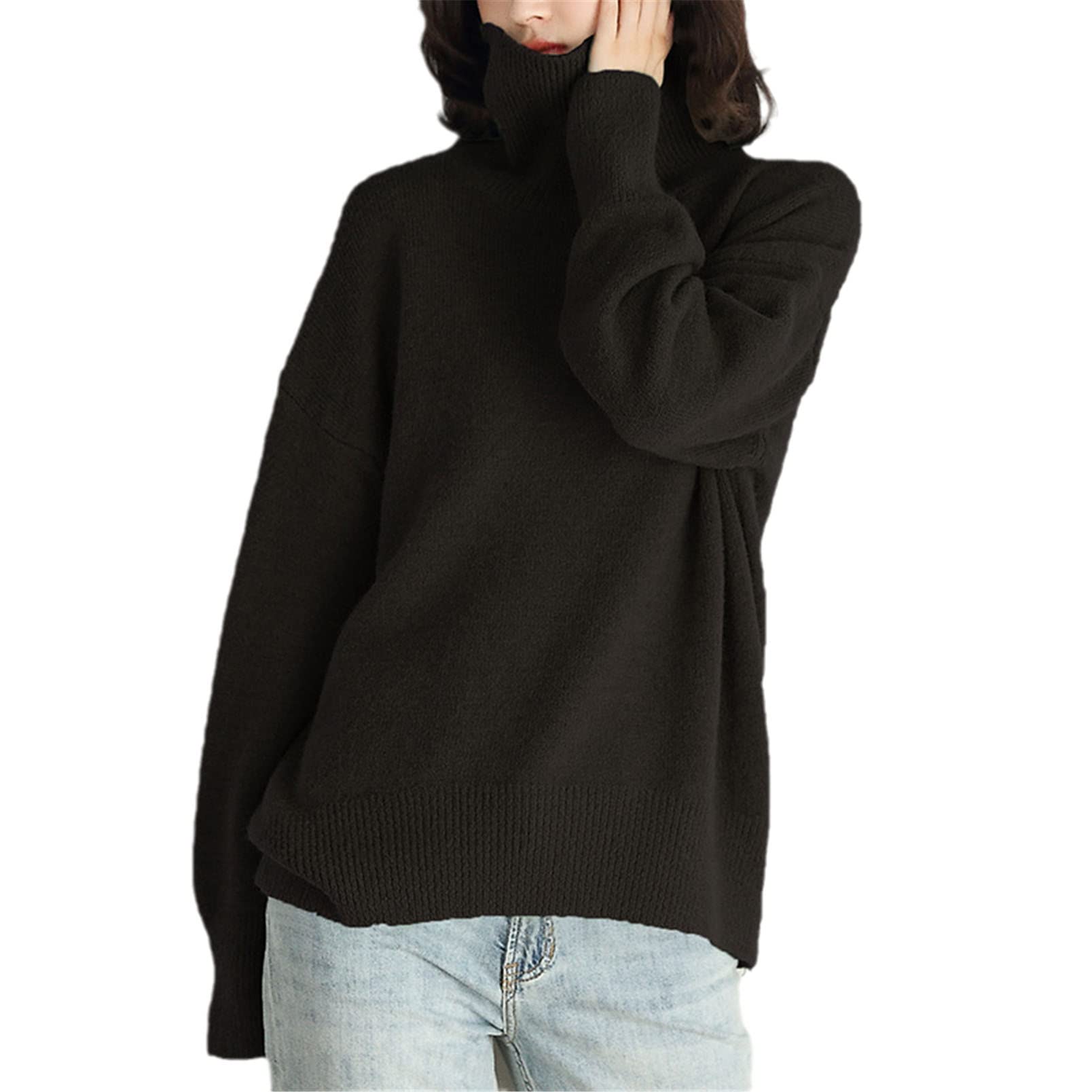 Cuello alto Mujer Recortada Suéteres Invierno Manga Larga Punto Invierno Ropa Jersey