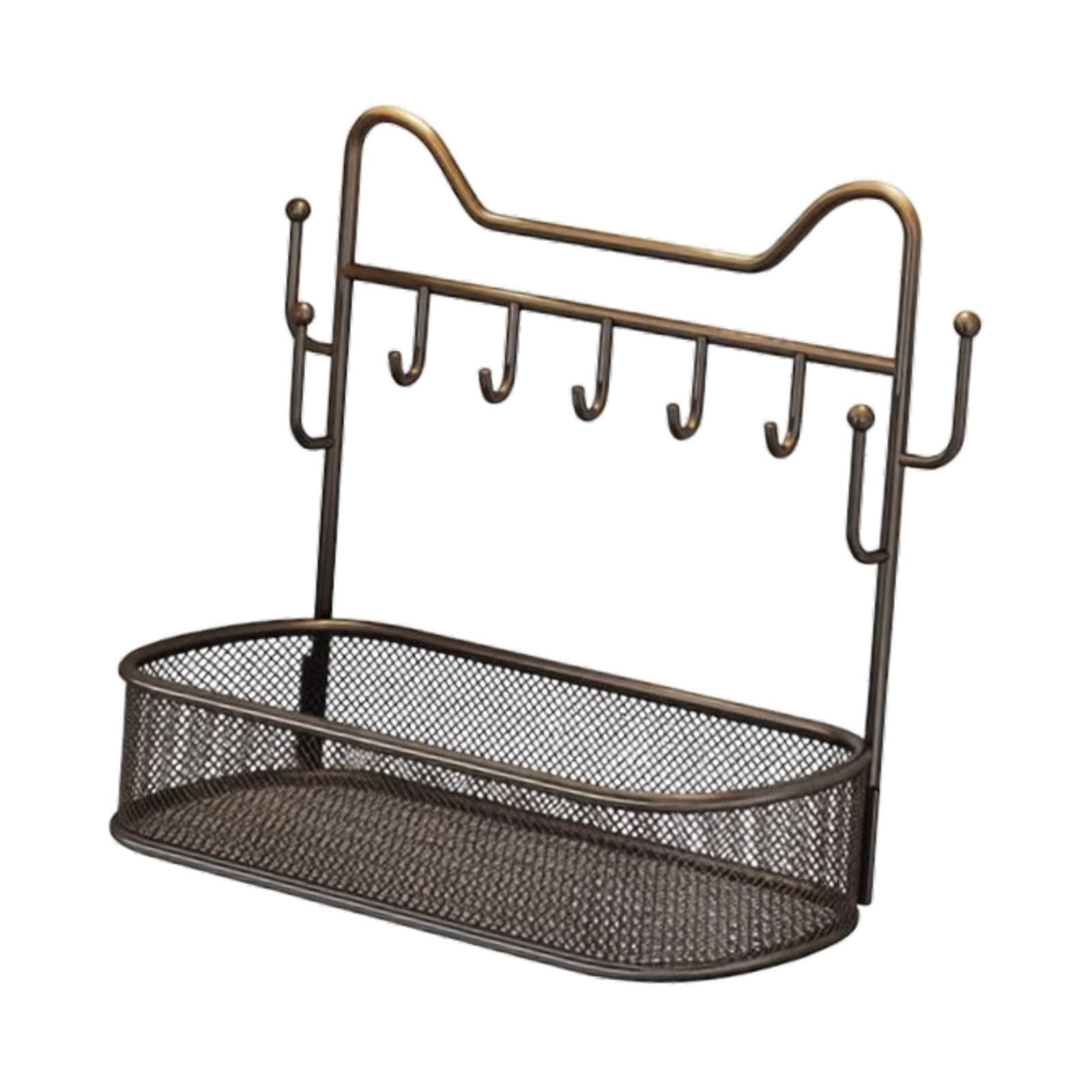 Présentoir à bijoux en métal noir avec crochets pour table et entrée