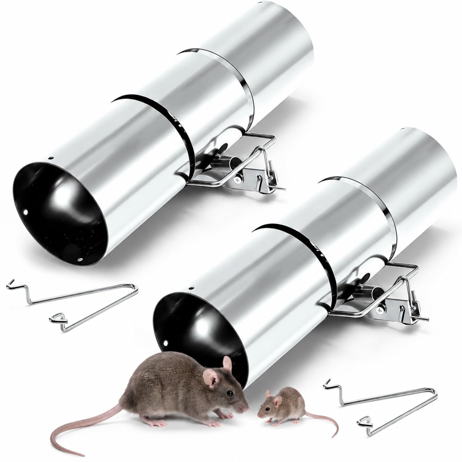 Photo 1 of Qualirey Tube Rat Trap Rust Resistant with a Setting Tong,2 Pcs,Sliver