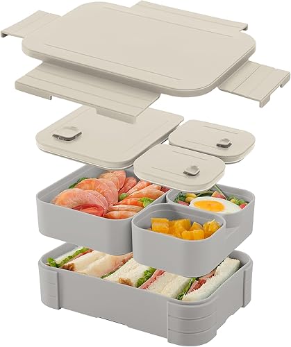 Miniatura 10 de Lonchera para niños, sin BPA, 3 en 1, a prueba de fugas, caja Bento para mochilas, apta para microondas y lavavajillas, contenedor de almacenamiento