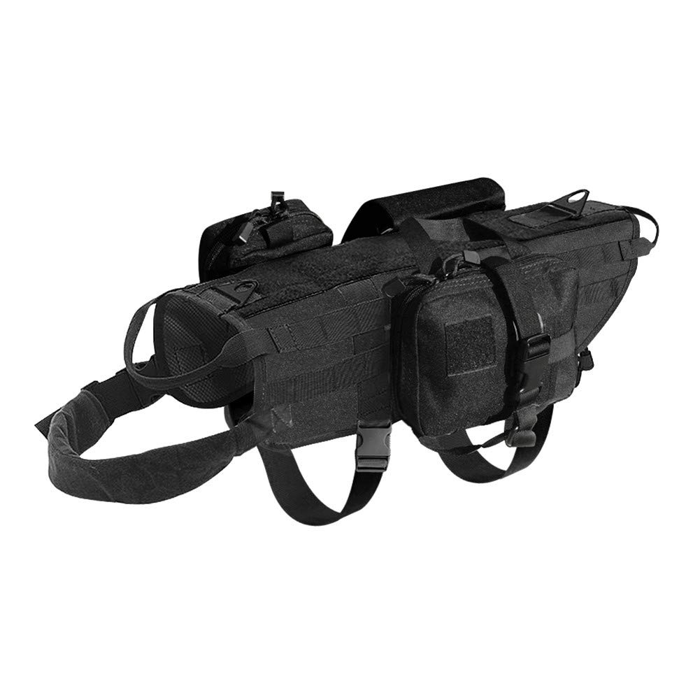 SOCHII Pettorina per cani tattica militare per animali domestici K9 da lavoro Molle gilet in nylon regolabile per cani di taglia media e grande addestramento pastore tedesco M-XL nero L