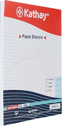 Kathay 86600070 Pack of White Paper Sheets, A4, 80 g, Suitable for Printers, Ink-Jet, Copy, Laser and Fax, 100 Count (Pack of 1)