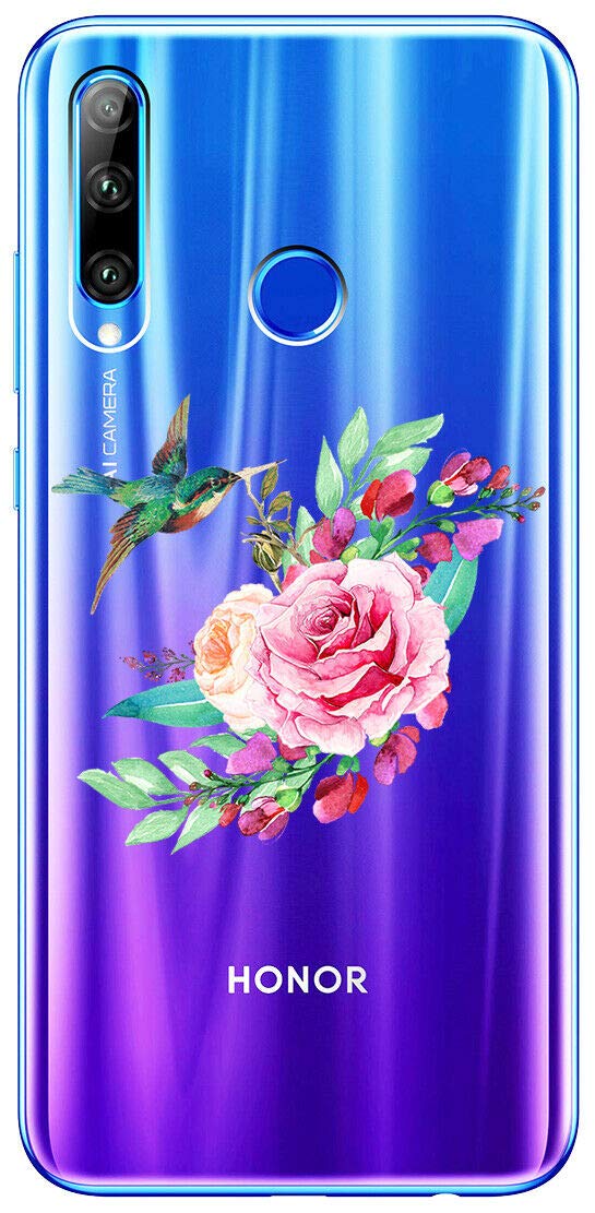 Mixroom - Cover Custodia Case In TPU Silicone Morbida Sfondo Trasparente Per HUAWEI HONOR 20 PRO Fantasia Iniziali Lettera P Rosa